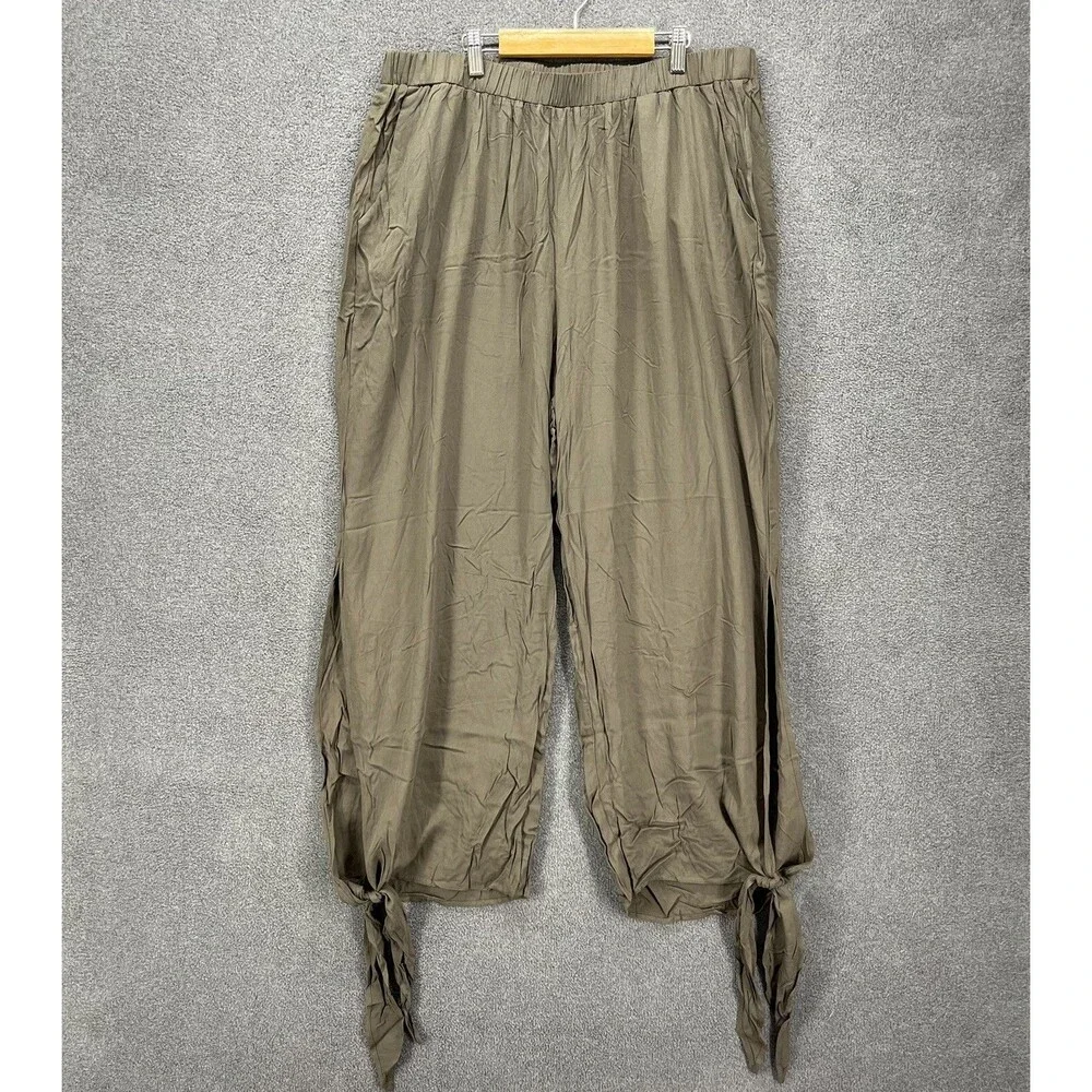 BLOOMCHIC Pants plus 2X 18 20 Green knotted split hem solid‎ pockets pull on